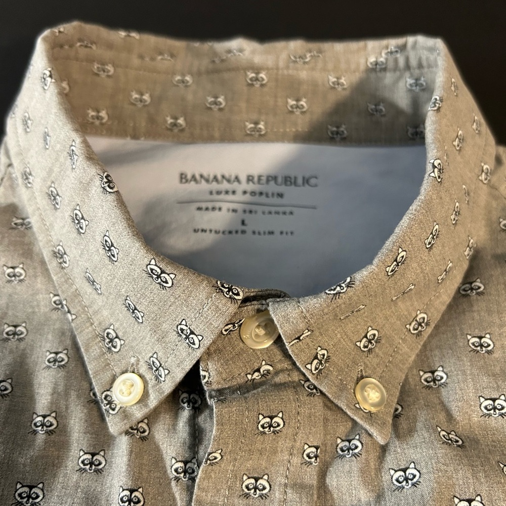 Banana Republic Gray Untucked Slim‎ Fit L Men’s Patterned Button-Down Shirt - Picture 3 of 5